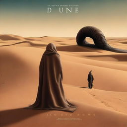 The cover features a desolate desert landscape with a giant worm creature standing tall in the foreground