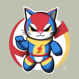 A maneki neko, the Japanese lucky cat, dressed in a costume of The Flash, the famous superhero, but with a twist: the costume features a prominent 'N' logo instead of the usual lightning bolt