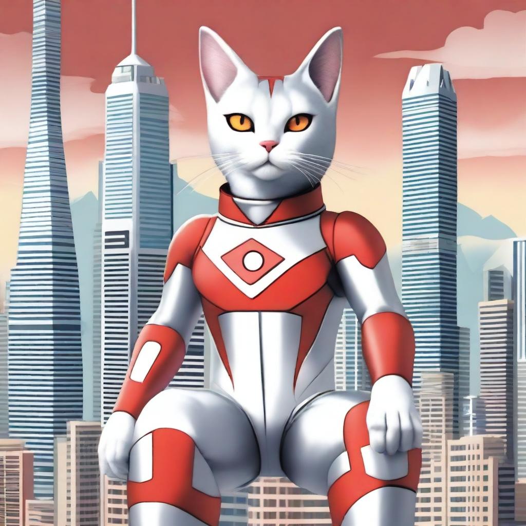 An Ultraman neko, a cat dressed as the iconic Japanese superhero Ultraman