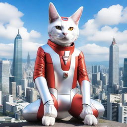 An Ultraman neko, a cat dressed as the iconic Japanese superhero Ultraman