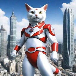 An Ultraman neko, a cat dressed as the iconic Japanese superhero Ultraman