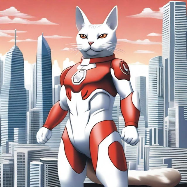 An Ultraman neko, a cat dressed as the iconic Japanese superhero Ultraman