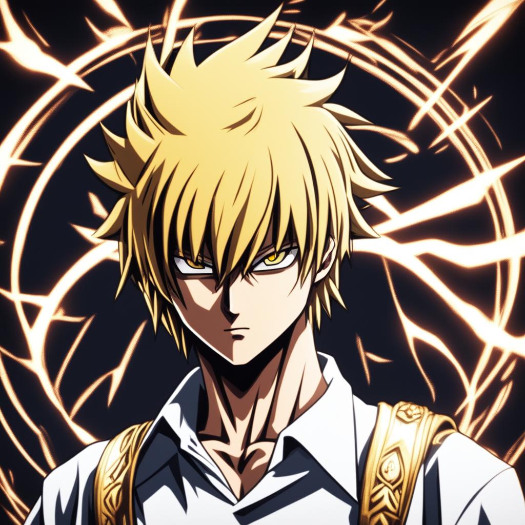 HD profile picture of Light Yagami from Death Note as a Super Saiyan in a circular format, featuring spiky golden hair and a powerful aura