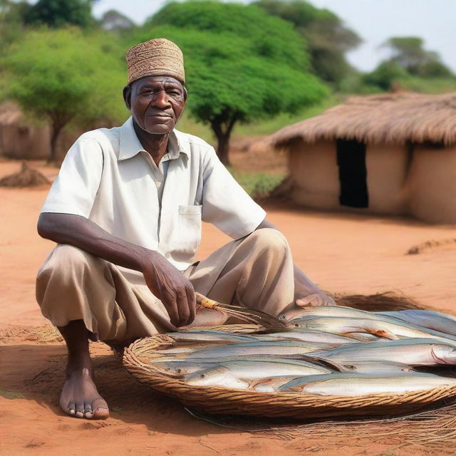 A serene island village in Zambia, showcasing an abundance of fish and fertile soil