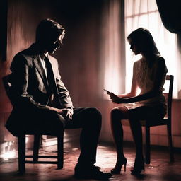 A guy with a handsome face is sitting on a chair, blood visible on his hand