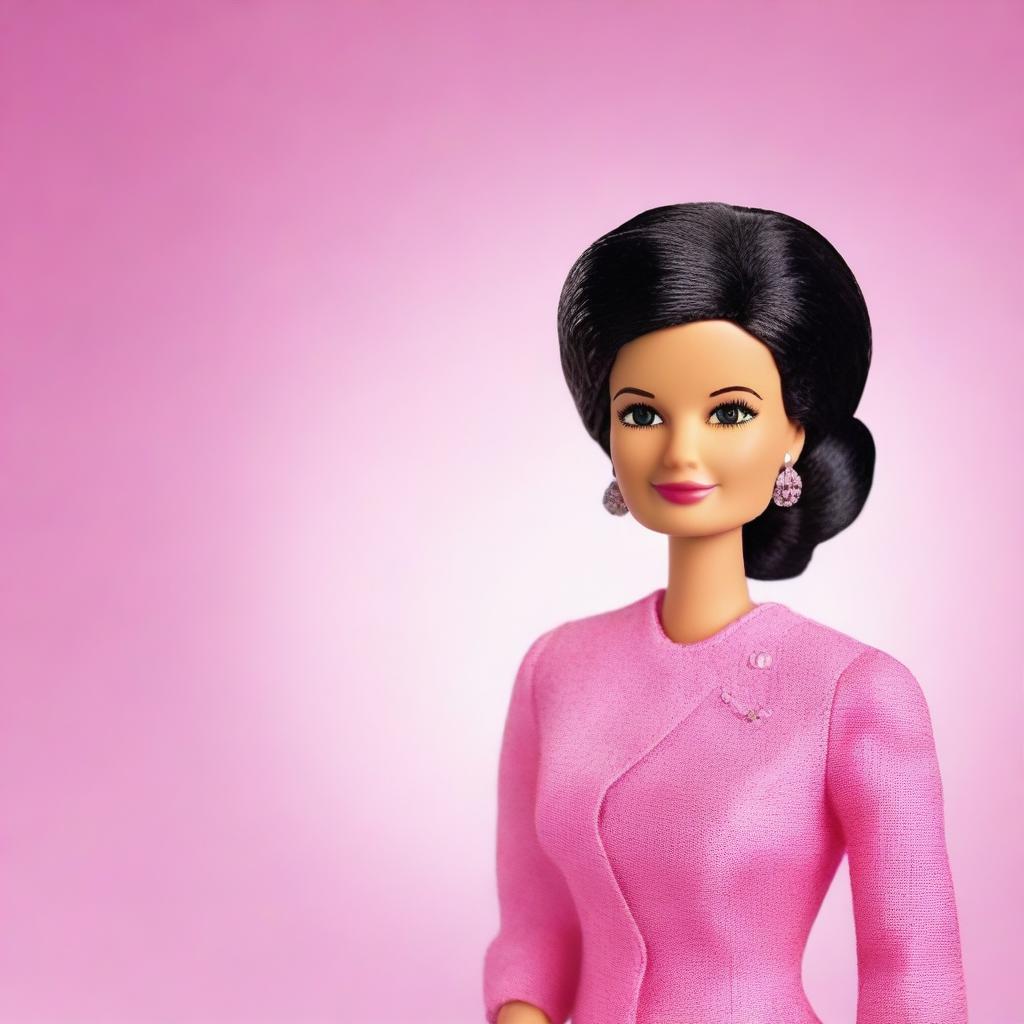 Create a Barbie doll modeled after Simone Veil, featuring her iconic hairstyle, elegant attire, and a confident, dignified expression