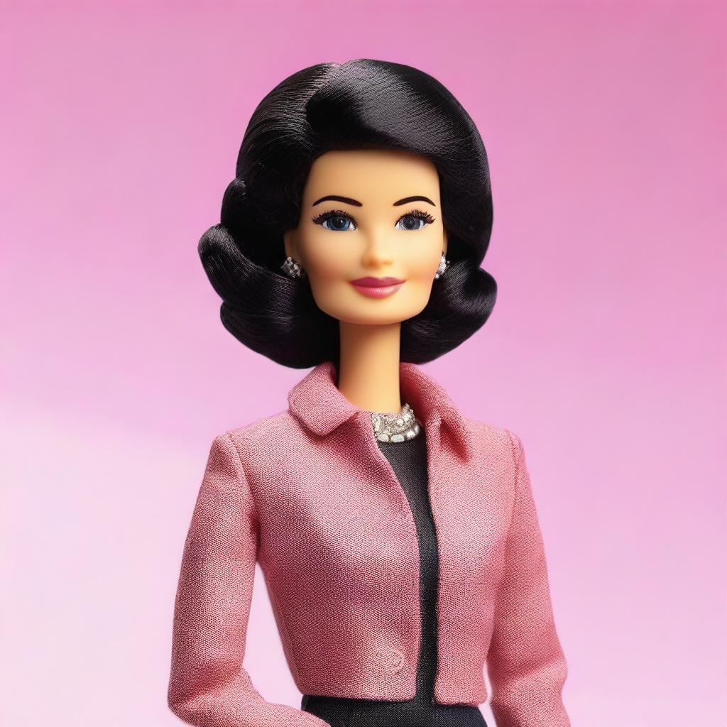 Create a Barbie doll modeled after Simone Veil in her older age, featuring her iconic hairstyle, elegant and mature attire, and a wise, dignified expression