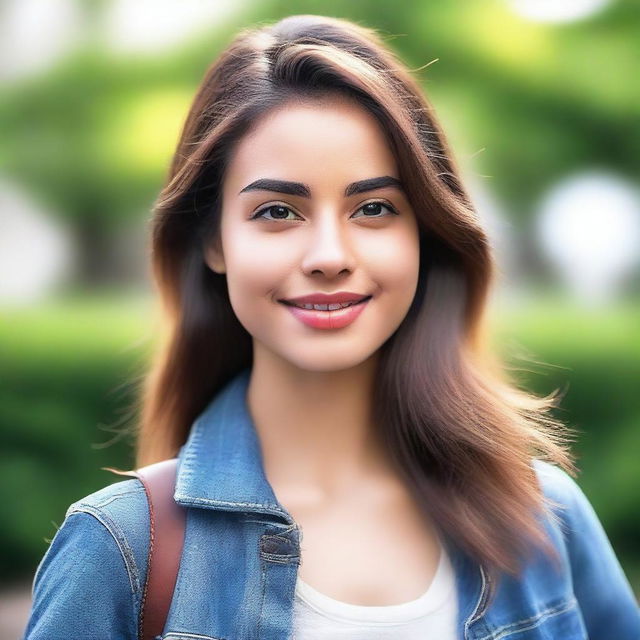 Create a realistic image of an attractive young woman