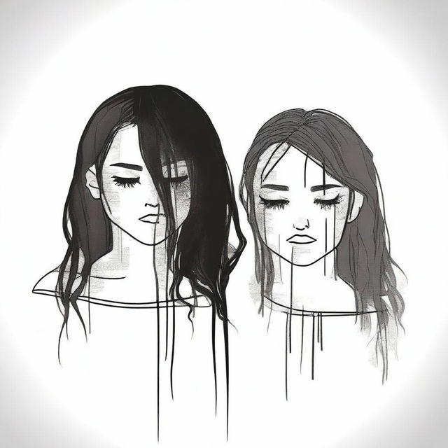 Create an image that symbolizes the bond between two girls who struggle with self-harm, represented only by their scars