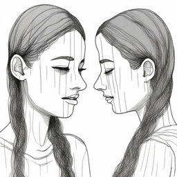 Create an image that symbolizes the bond between two girls who struggle with self-harm, represented only by their scars