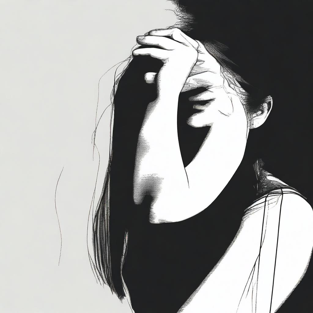 Create a realistic image addressing the serious issue of self-harm, using a black color scheme