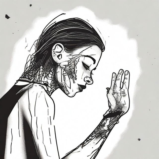 Create an image that depicts the serious issue of self-harm, focusing on broken skin