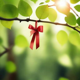 A serene forest with the sun gently shining through the leaves, casting a warm glow