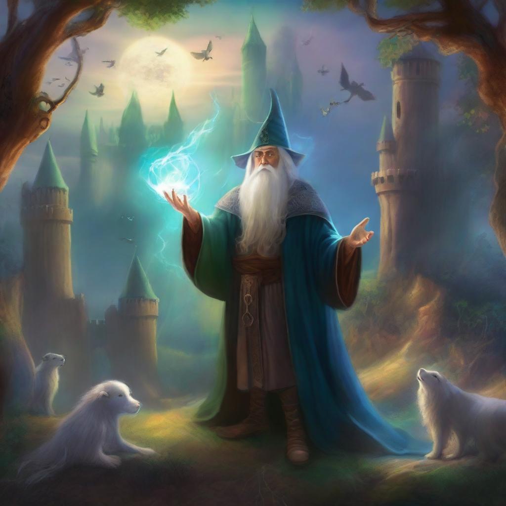 A fantastical scene depicting the Realm of Azern with a powerful Wizard King rising to power