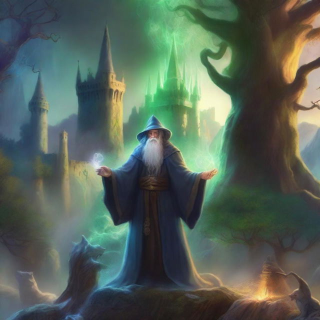 A fantastical scene depicting the Realm of Azern with a powerful Wizard King rising to power