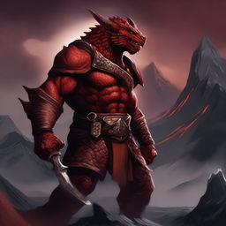 A detailed depiction of a red dragonborn