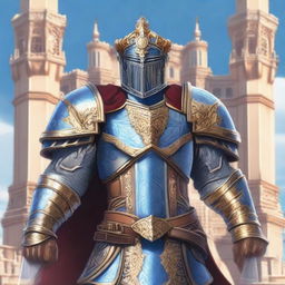 A noble paladin with tan skin, dressed in shining armor adorned with intricate designs