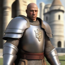 A realistic depiction of a human with tan skin dressed as a paladin