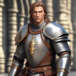 A realistic depiction of a human with tan skin dressed as a paladin