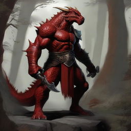 A detailed and realistic depiction of a red Dragonborn