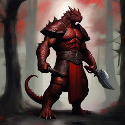 A detailed and realistic depiction of a red Dragonborn