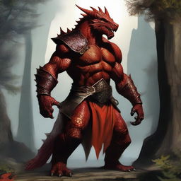 A detailed and realistic depiction of a red Dragonborn