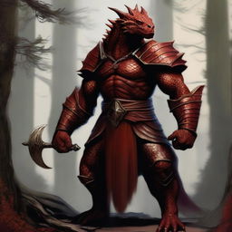 A detailed and realistic depiction of a red Dragonborn