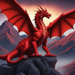 Create a detailed illustration of a majestic red dragon named Bron