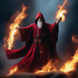 A human wizard casting a fire bolt spell