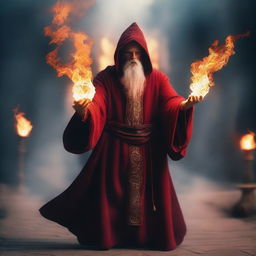 A human wizard casting a fire bolt spell