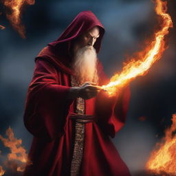 A human wizard casting a fire bolt spell