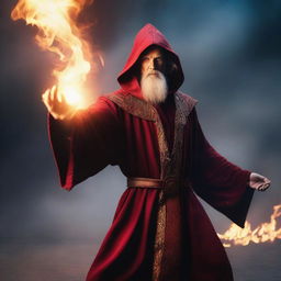 A human wizard casting a fire bolt spell