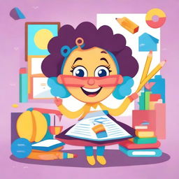 A whimsical character named Miss Circle, depicted in a playful and colorful style, teaching fundamental paper education