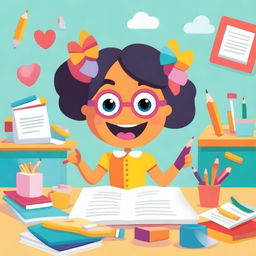 A whimsical character named Miss Circle, depicted in a playful and colorful style, teaching fundamental paper education