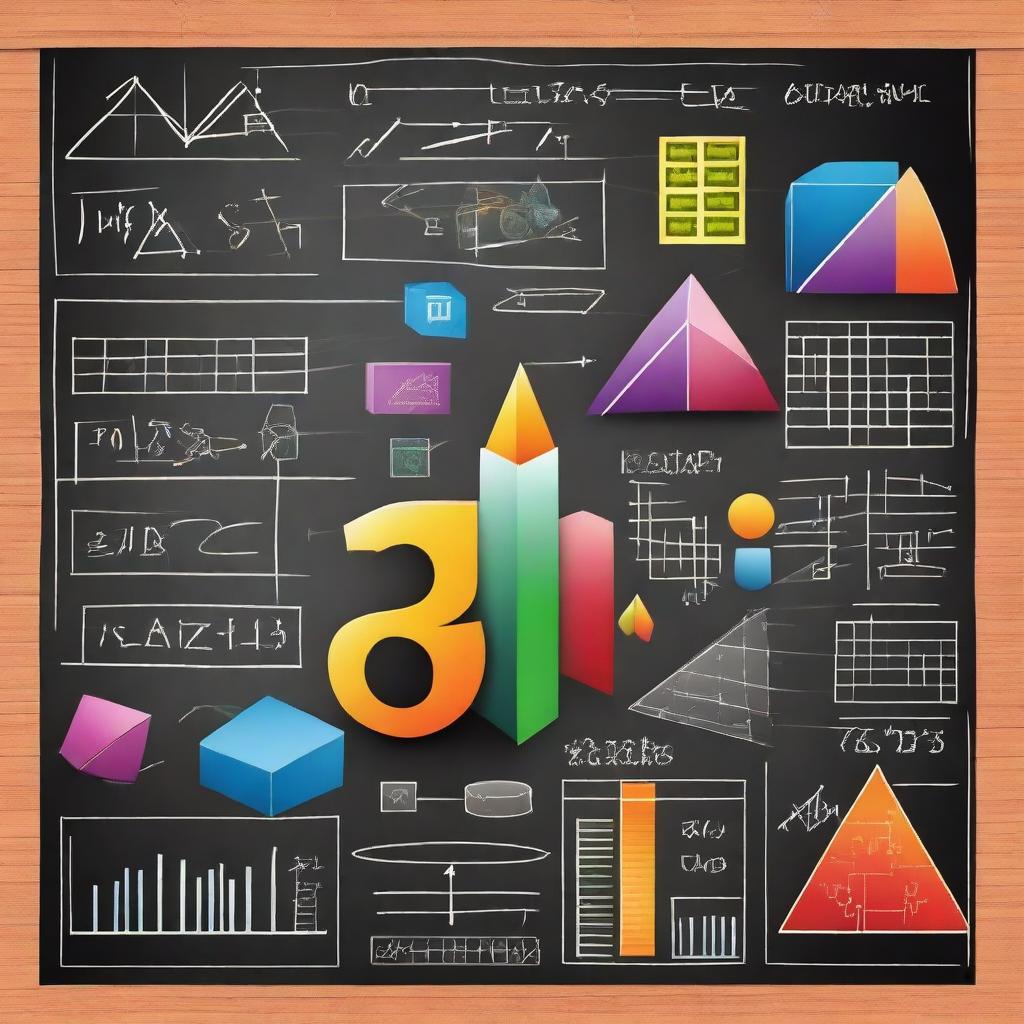 A vibrant and engaging illustration of various mathematics concepts, including algebra, geometry, and calculus, with colorful equations, graphs, and geometric shapes