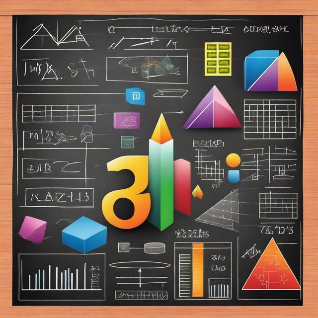 A vibrant and engaging illustration of various mathematics concepts, including algebra, geometry, and calculus, with colorful equations, graphs, and geometric shapes