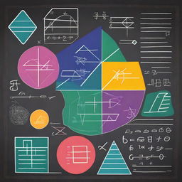 A vibrant and engaging illustration of various mathematics concepts, including algebra, geometry, and calculus, with colorful equations, graphs, and geometric shapes