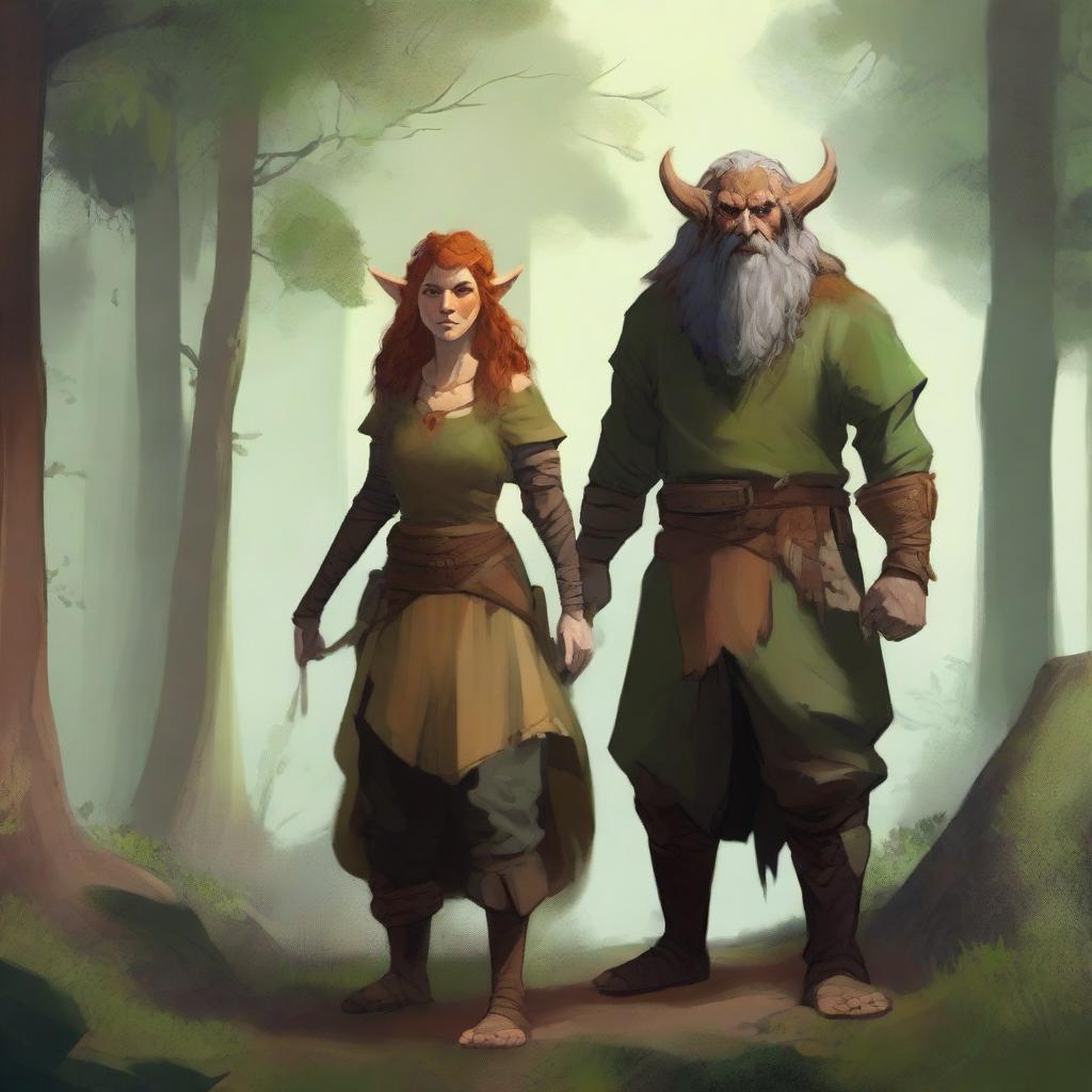 A depiction of the Firbolg race, featuring both male and female Firbolgs