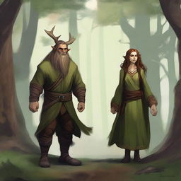 A depiction of the Firbolg race, featuring both male and female Firbolgs