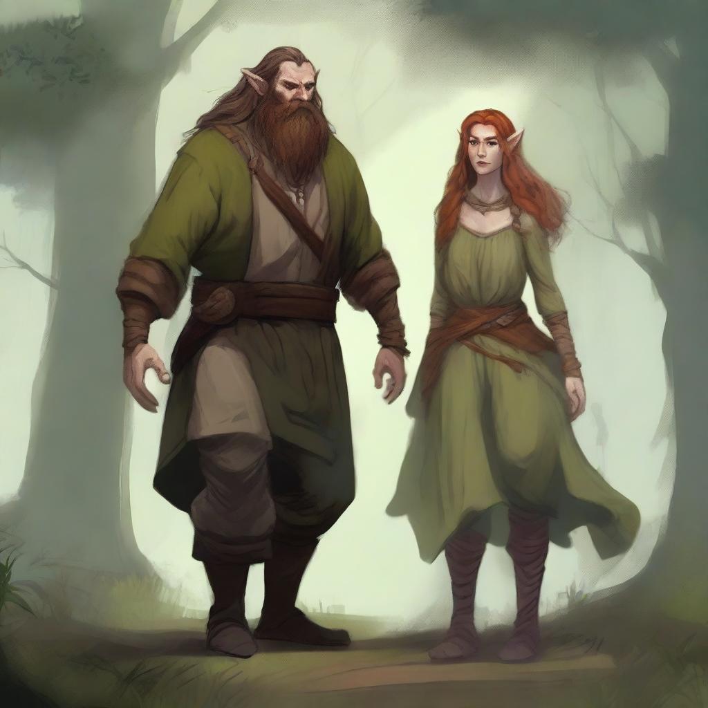 A depiction of the Firbolg race, featuring both male and female Firbolgs