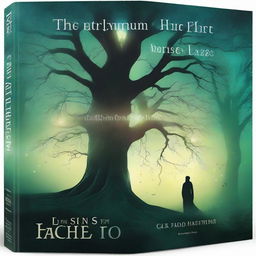 A captivating book cover featuring a mystical forest with glowing lights and ancient trees