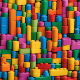 A vibrant scene featuring colorful building blocks arranged in various structures