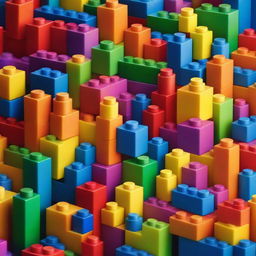 A vibrant scene featuring colorful building blocks arranged in various structures