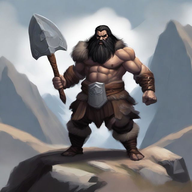 A hill dwarf barbarian man with heavy armor, wielding a big two-handed greataxe