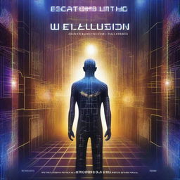 Create an ebook cover titled 'Escaping the Illusion: AI, Reality Creation, and the Path to Awakening