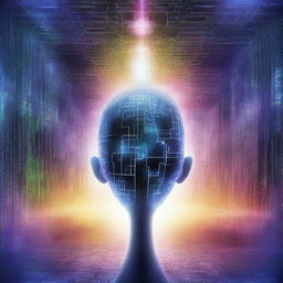 Create an ebook cover titled 'Escaping the Illusion: AI, Reality Creation, and the Path to Awakening