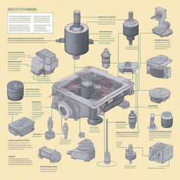 A detailed illustration of sensors and actuators in a mechatronics system
