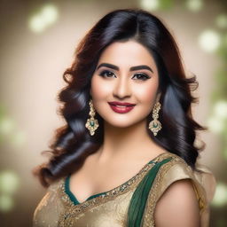 A detailed portrait of Porimoni, a popular Bangladeshi actress, showcasing her elegant and glamorous style