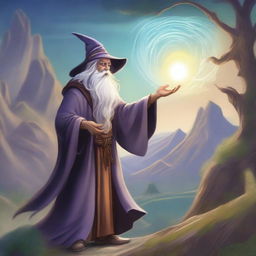 A detailed illustration of a wizard casting a spell, perfect for a Dungeons & Dragons character sheet