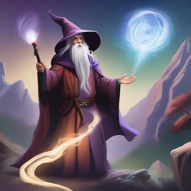 A detailed illustration of a wizard casting a spell, perfect for a Dungeons & Dragons character sheet